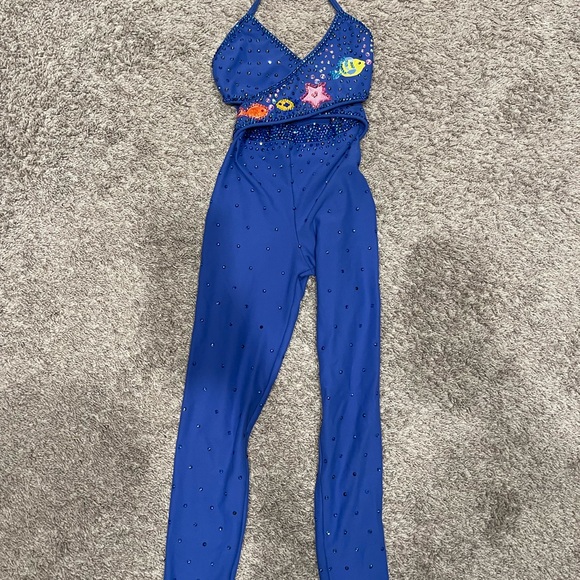 Girls blue under the sea fish custom dance costume unitard - Picture 5 of 7